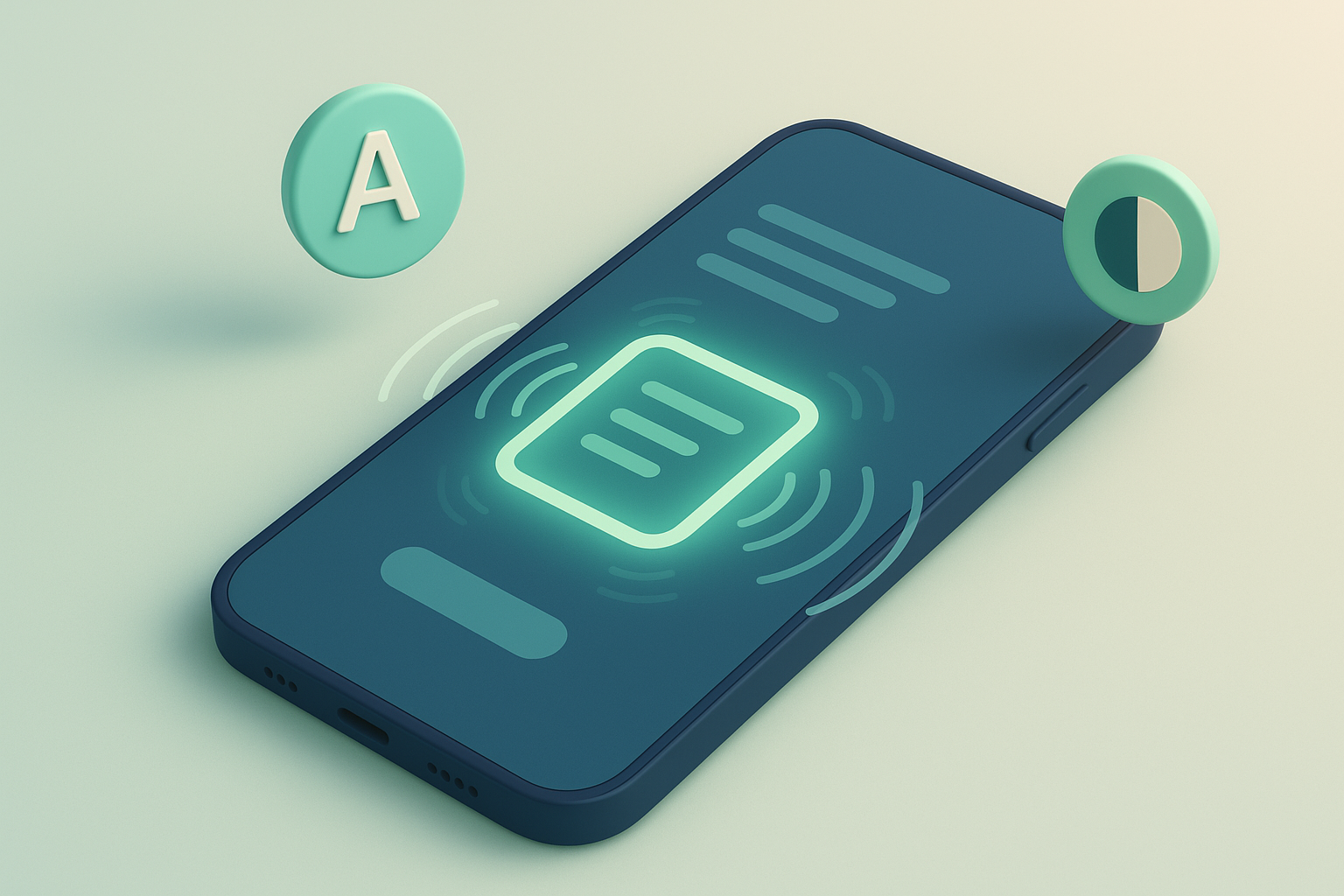 Smartphone affichant une application mobile avec des rep&egrave;res visuels d'accessibilit&eacute;